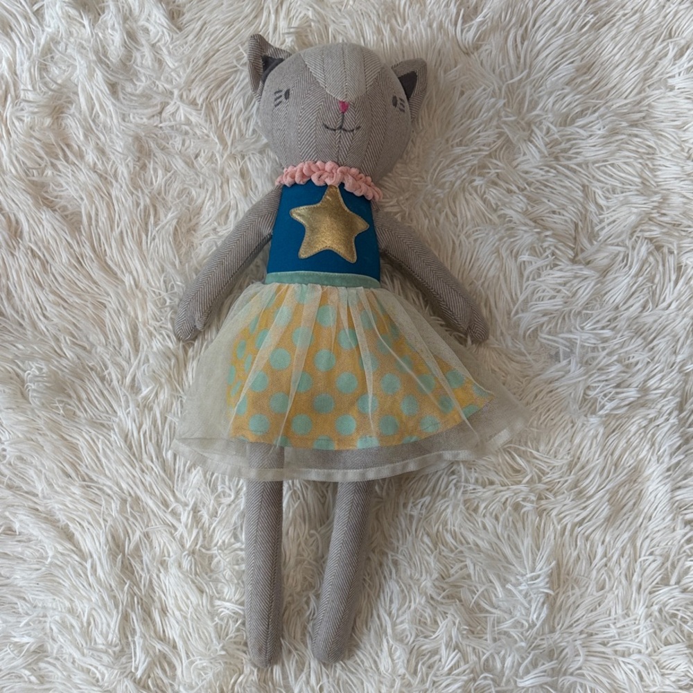 Gray Cat Plush Toy with Star Dress